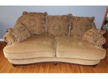 Upholstered Studded Sofa With 2 Throw Pillows