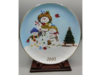 Partylite 2002 - Snowbell Decorative Plate With Wood Plate Stand