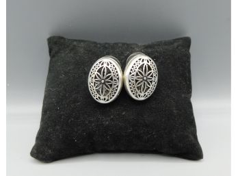 Silver Tone Costume Jewelry Oval Earring Set