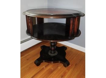 Vintage Leather-top Wooden Two-tier End Table