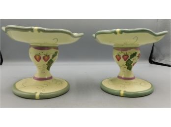 Party-lite Strawberry/leaf Pattern Candle Stick Holders - 2 Total