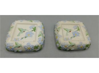 Party-lite Ceramic Blue Floral Pattern Tea Light Holders - 2 Total