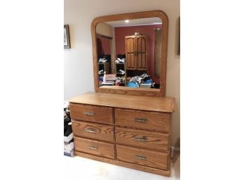 Wood Dresser With 4 Drawers And Attached Mirror