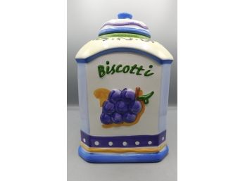 Nonni's Ceramic Handmade 'biscotti ' Fruit Pattern Jar With Lid