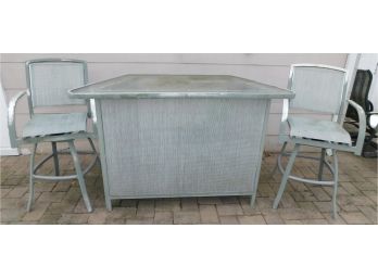 Outdoor Glass Top Bar Table With 2 Bar Stool Chairs