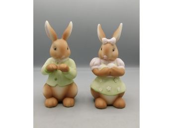 Porcelain Hand Painted Bunny Figurines - 2 Total