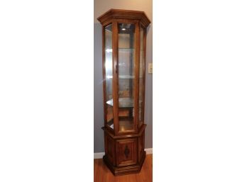 Solid Wood Lighted Curio Cabinet - 3 Glass Shelves And Cabinet