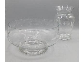 Etched Glass Bowl & Decorative Vase