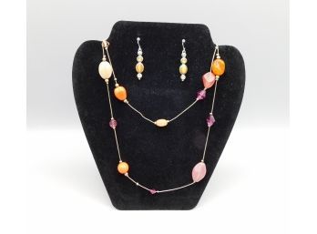 Lia Sophia Orange & Purple Faux Stone Necklace With Orange Faux Stone Dangle Earrings