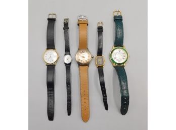Lorus, Sharp, Terner, Dosike & Timex Genuine Leather Quartz Watches - Set Of Five