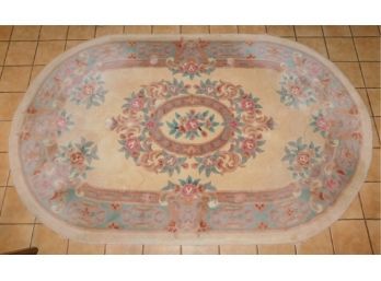 Tan Floral Decorated Oval Area Rug
