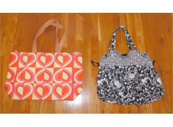 DSW Pink & Tan Canvas Tote Bag With Black & White Floral Tote Bag