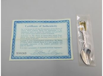 Statue Of Liberty Head Centennial Celebration Collectible Spoon With Certificate Of Authenticity