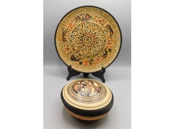 Handmade Greek Museum Replica Decorative Platter & Lidded Dish