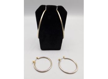 Silver Tone Hoop Earrings Set - Set Of Two Pairs