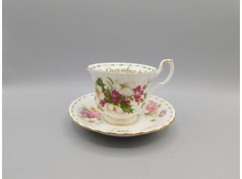 Royal Albert Christmas Rose Flower Of The Month 1970 Fine Bone China Teacup & Saucer