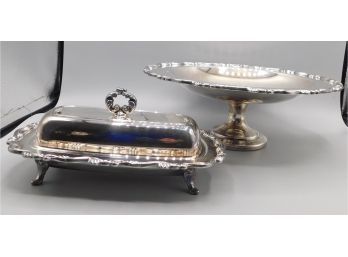 WM A Rogers Footed Butter Dish & Pedestal Dish