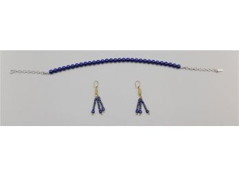 Lia Sophia Blue Beaded Necklace With Gold Tone Blue Beaded Dangle Earrings