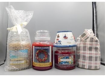 Yankee Candles With Ceramic Candle Lamp Shade & Plaid Candle Gift Bag