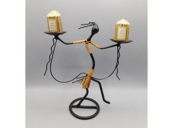 Willstar Black Metal Tribal Votive Candle Holder With Two Candles