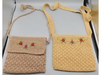 Tan & Beige Woven Floral Crossbody Bags - Set Of Two