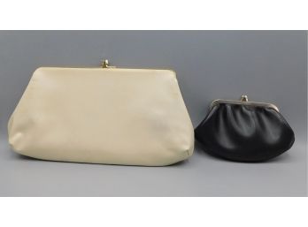 Creme Faux Leather HL Clutch Purse With Black Faux Leather Coin Purse