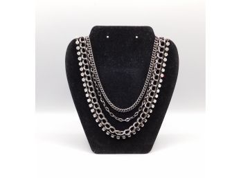 Lia Sophia Faux Crystal & Silver Tone Multi Strand Chain Necklace