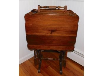 Solid Wood TV Dinner Tray Tables With Holding Carry Rack
