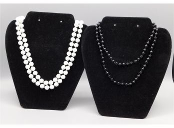 Black & White Plastic Beaded Necklace Set - Set Of Two