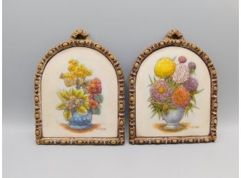 Artini Engraving Hand Painted Twin Etched 4D Pair Of Floral Hanging Wall Decor