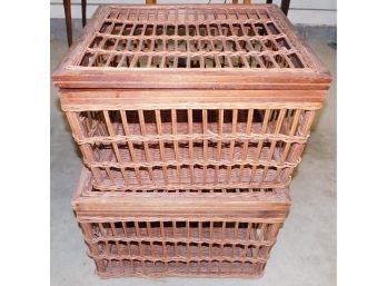 Woven Wicker Lidded Storage Baskets - Set Of Two