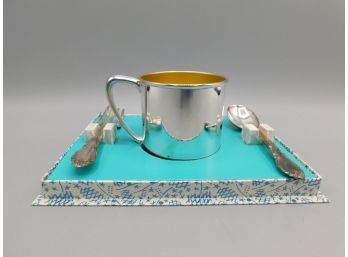Silvertone Demitese Mug, Fork & Spoon Gift Set