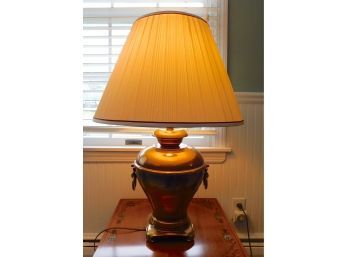 Brass Handle Table Lamp With White Lampshade