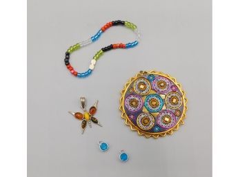 Necklace Pendant Set - Set Of Four & Multicolored Beaded Bracelet