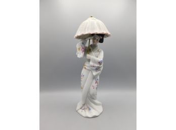 CWI Porcelain Vintage Geisha Woman With Umbrella Figurine