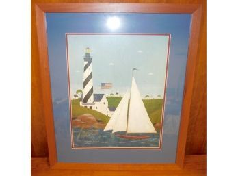 Warren Kimble Lighthouse & Sailboat Framed Art Print