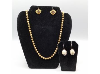 Sterling Silver Dangle Earring With Arrowhead Design Dangle Earrings & Bronze Tone Metal Beaded Necklace