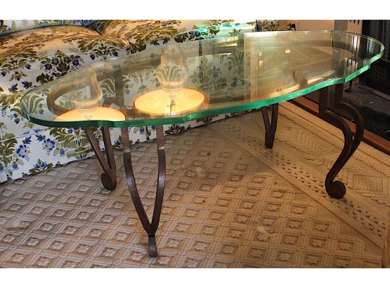 Oval Glass Top & Wrought Iron Base Coffee Table (179)