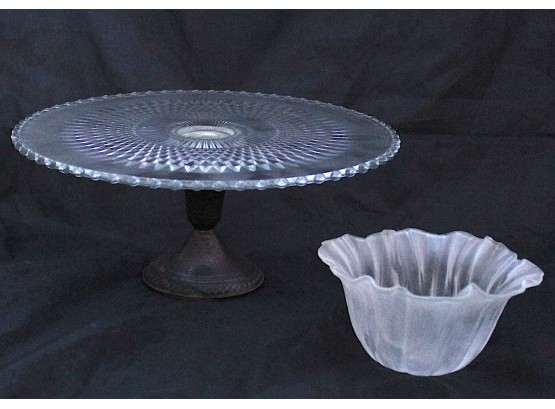 Glass Cake Plate & Frosted Bowl (073)