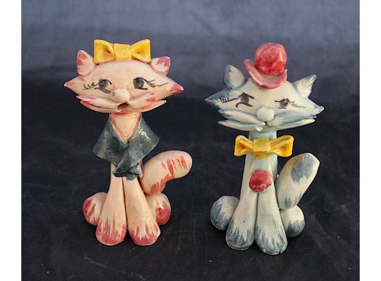 Pair Of Clay Cat Figurines (173)