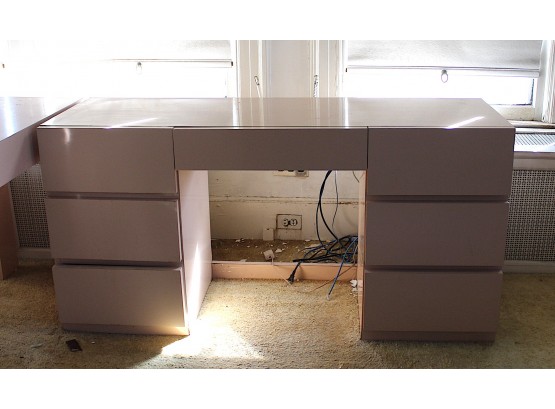 Mid-Century Modern Pink Formica-Venerred Desk & Side Table (039)