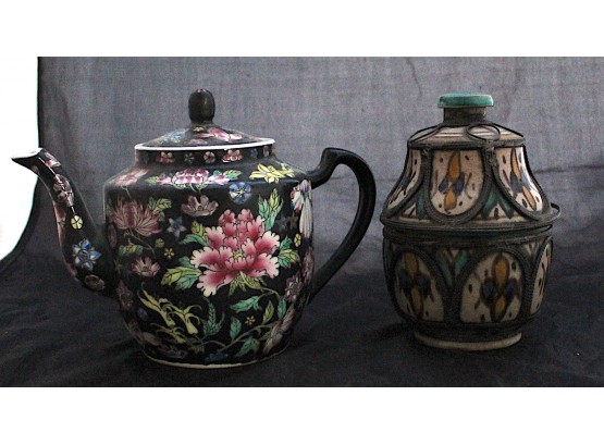 Floral Tea Pot Made In China & Herb Jar (191)