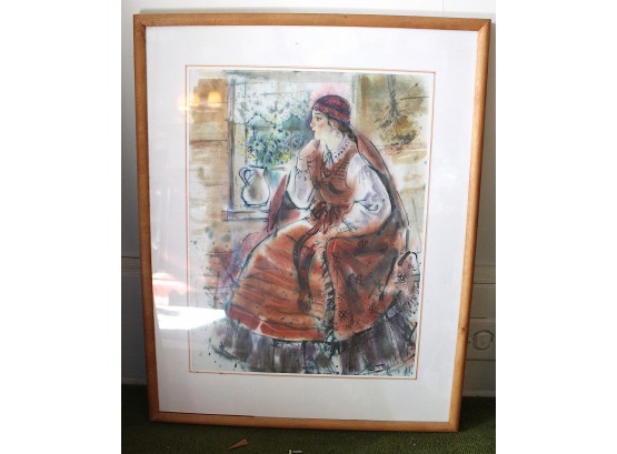 Olgas Ablaziejus Watercolor Of A Young Woman In Lithuanian Costume