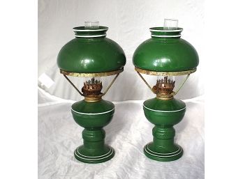 Pair Of Green Ceramic Oil Lamps (006)