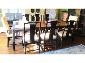 1970's Chinese Style Black Lacquered Dining Table W/8 Chairs (093)