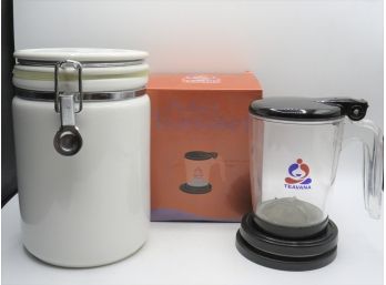 White Ceramic Canister & Teavana Perfect Teamaker In Original Box - Assorted Set Of 2