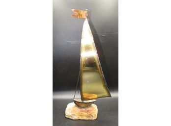 John & Don DeMott Sailboat -  Fine Quality Brass, Copper, Steel Mounted On Onyx