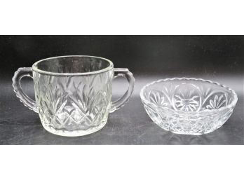 Cut Glass Handled Sugar Bowl & Bowl - Assorted Set Of 2