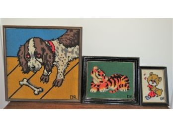 Needlepoint Framed Decor - Assorted Set Of 3