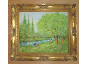 Vibrant Artist Signed Gold Gilt Framed Painting